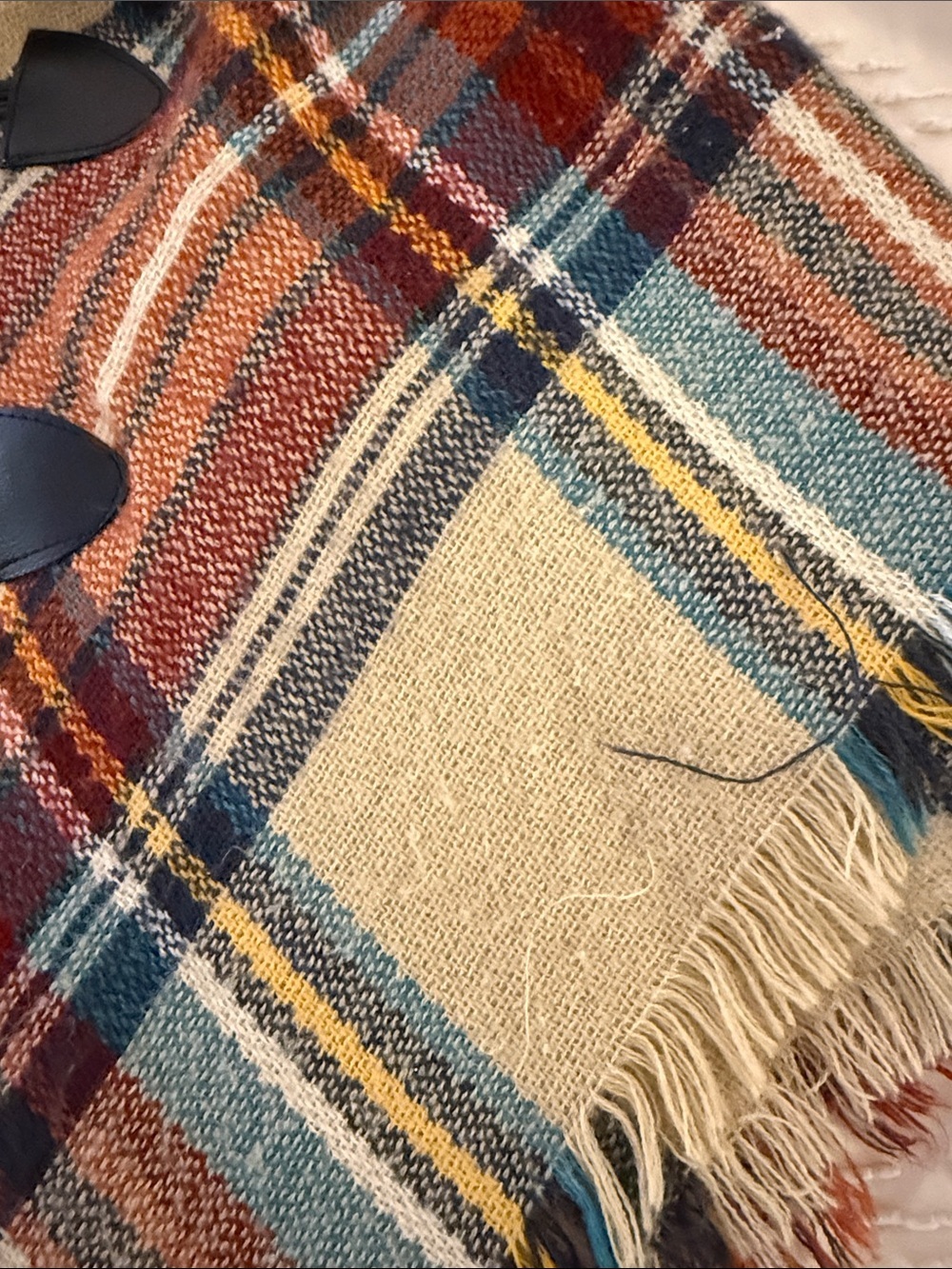 Plaid Toggle Poncho in Rust, Teal & Cream - Picture 5 of 14